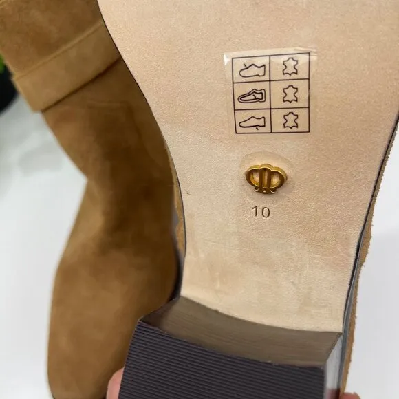 PAIGE Evelyn Suede Leather Heeled Bootie in Tan Size 10
