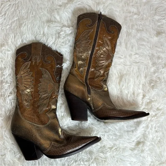 Para Raio Boots, Western Womens, Brown with Python Trim, Leather-Cowboy-Size 6