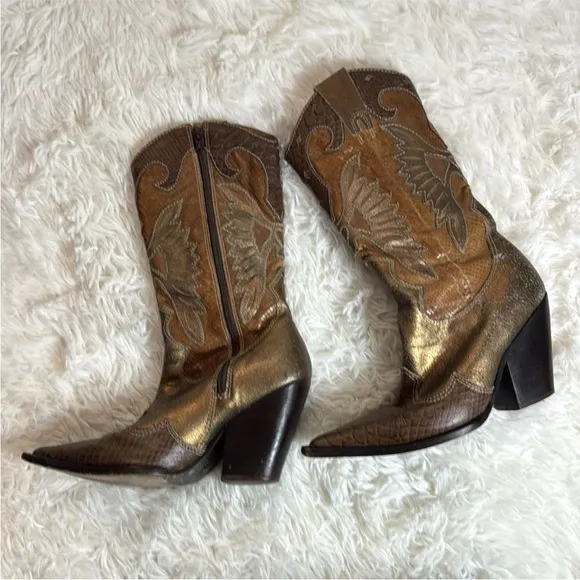 Para Raio Boots, Western Womens, Brown with Python Trim, Leather-Cowboy-Size 6