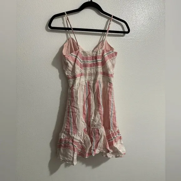 Parker women’s linen bow dany striped fit n flare mini dress size 2 pink white