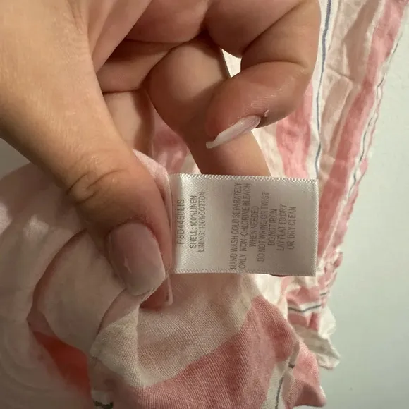Parker women’s linen bow dany striped fit n flare mini dress size 2 pink white