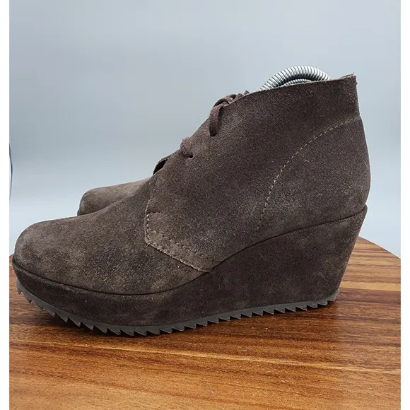Pedro Garcia Booties Women's 9.5 Brown Suede Leather Fulvia Lace Up Wedge Boots