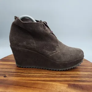 Pedro Garcia Booties Women's 9.5 Brown Suede Leather Fulvia Lace Up Wedge Boots