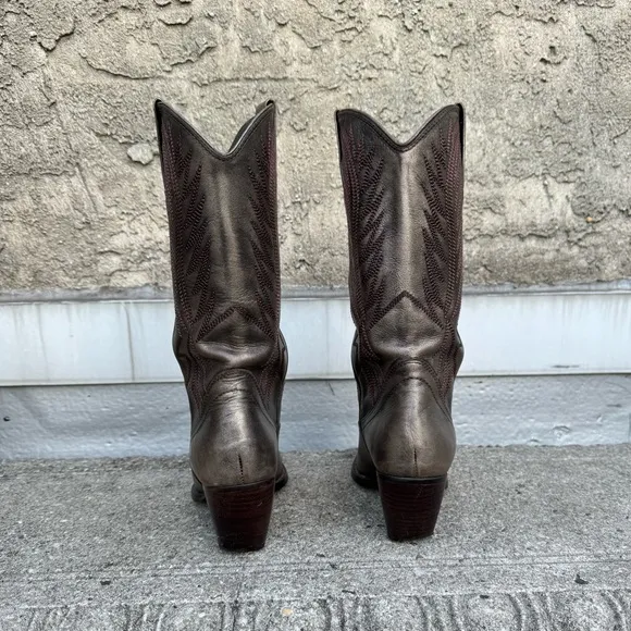 Penny Loves Kenny Pewter Metallic Leather Cowboy Boots Size 6
