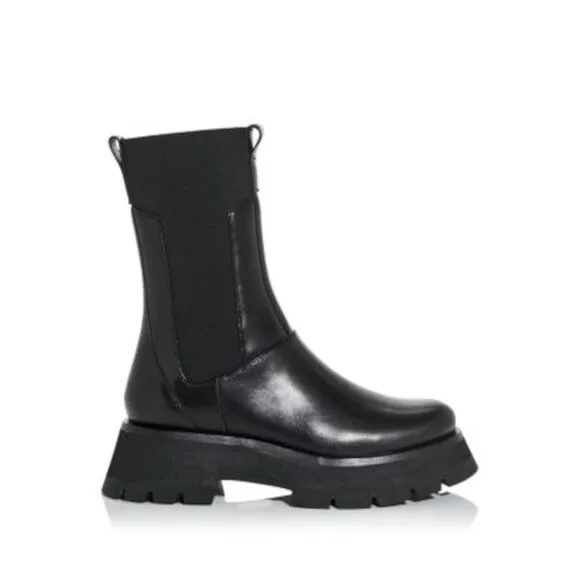 PHILLIP LIN Womens Black 1-1/2&quot; Platform Kate Block Heel Leather Combat Boots 36