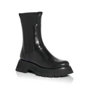 PHILLIP LIN Womens Black 1-1/2&quot; Platform Kate Block Heel Leather Combat Boots 36