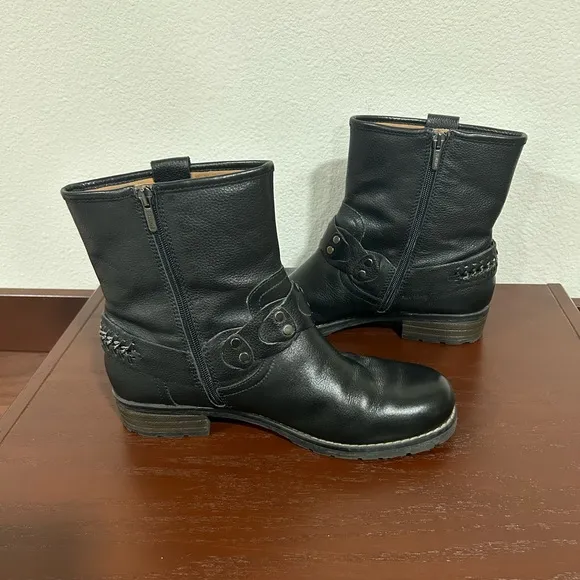 Pikolinos Black Leather Moto Ankle Boots Size 42
