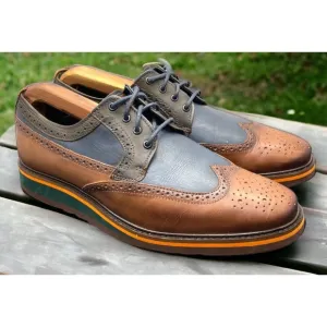 Pikolinos Toulouse Oxford Casual Wingtip Shoes Brown Blue Fast Ship Mens Size 8