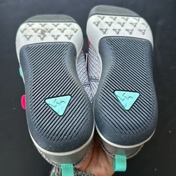 PLAE Ty Hematite Girls Size 4.5 Metallic Silver Pink Laceless Strap Sneakers
