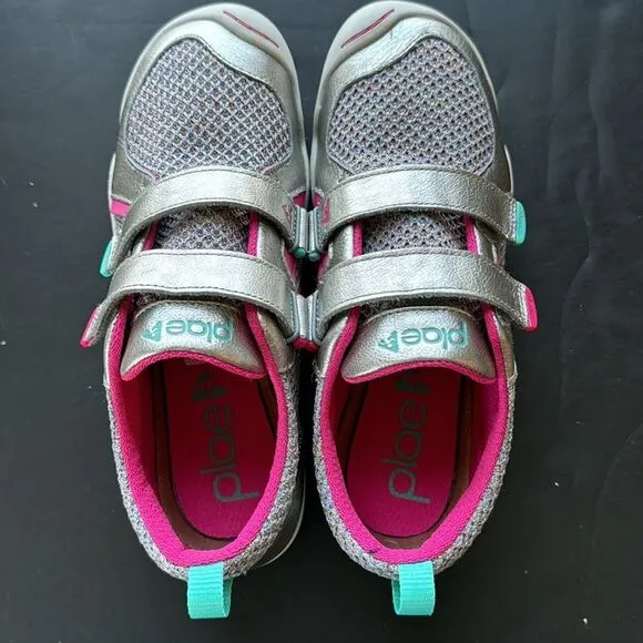 PLAE Ty Hematite Girls Size 4.5 Metallic Silver Pink Laceless Strap Sneakers