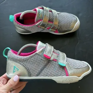 PLAE Ty Hematite Girls Size 4.5 Metallic Silver Pink Laceless Strap Sneakers