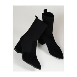 Pointed Socks Thin Boots Woven High Heels Suede Black Size 9