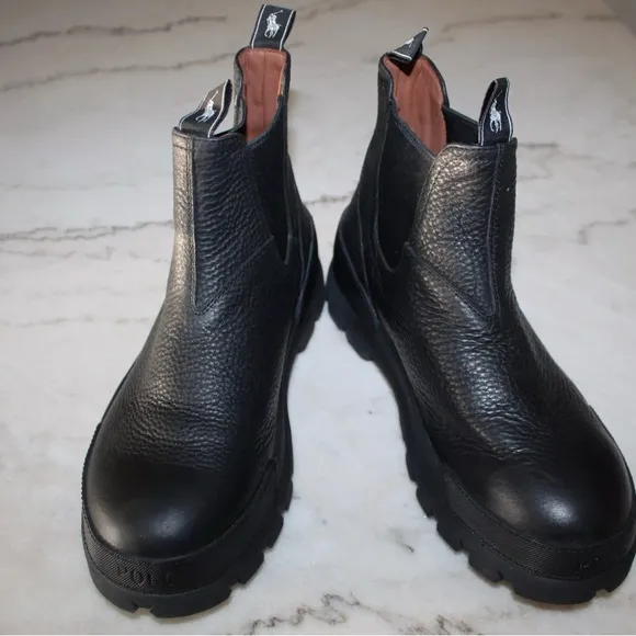 Polo by Ralph Lauren Black Chelsea Boots Textured Leather