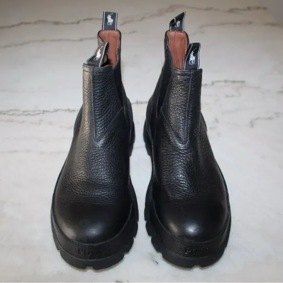 Polo by Ralph Lauren Black Chelsea Boots Textured Leather