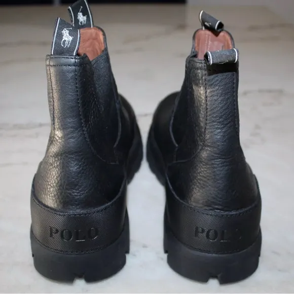 Polo by Ralph Lauren Black Chelsea Boots Textured Leather