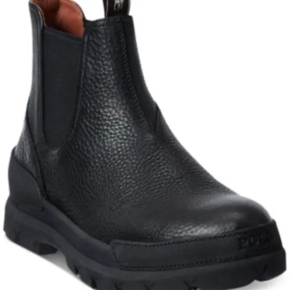 Polo by Ralph Lauren Black Chelsea Boots Textured Leather