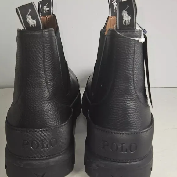 Polo by Ralph Lauren Black Chelsea Boots Textured Leather
