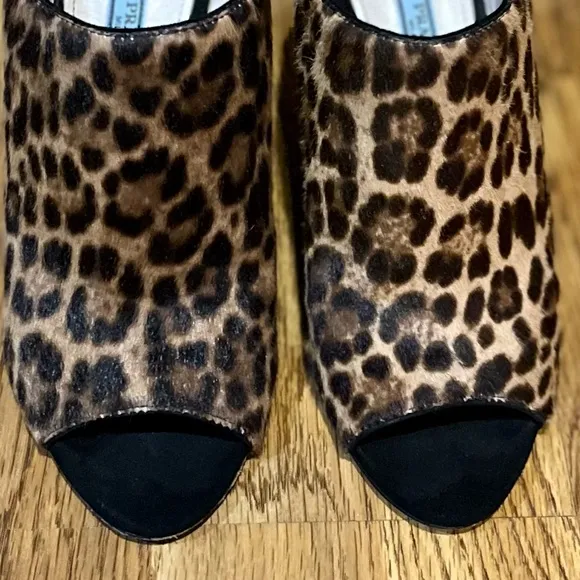 Prada Leopard - Print Dyed Calf Wedge Slides Size 37/7