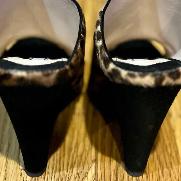 Prada Leopard - Print Dyed Calf Wedge Slides Size 37/7