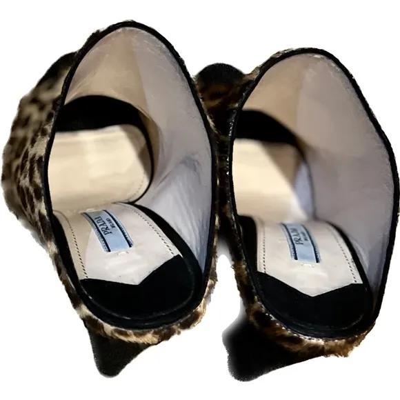 Prada Leopard - Print Dyed Calf Wedge Slides Size 37/7