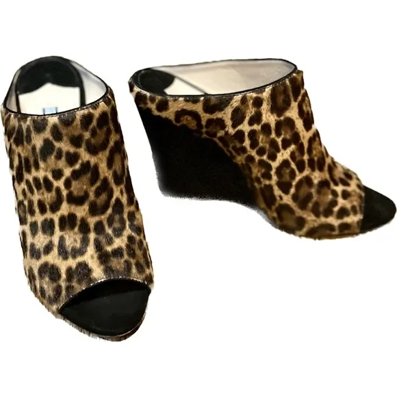 Prada Leopard - Print Dyed Calf Wedge Slides Size 37/7