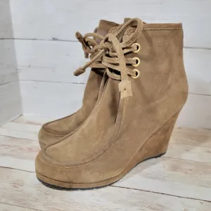 Prada Tan Suede lace-up wedge boots