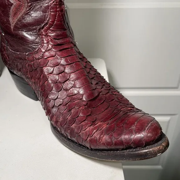 Pretal Vintage Burgundy Snake Skin Leather Western Cowboy Boots Design 8.5EE