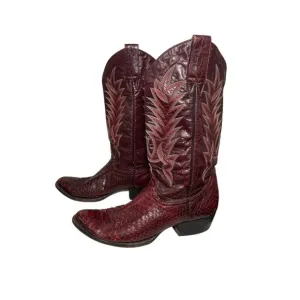 Pretal Vintage Burgundy Snake Skin Leather Western Cowboy Boots Design 8.5EE