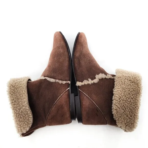 PRETTY BALLERINAS Brown Suede Real Shearling Lined Cuff Ankle Boots