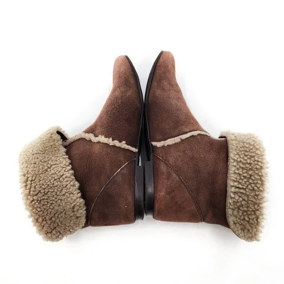 PRETTY BALLERINAS Brown Suede Real Shearling Lined Cuff Ankle Boots