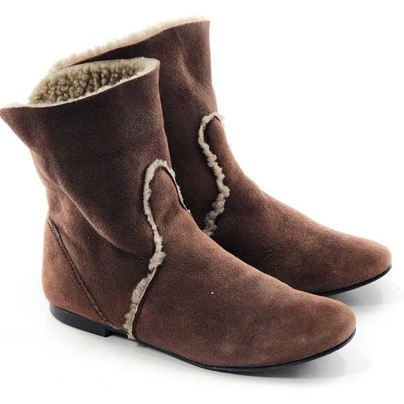 PRETTY BALLERINAS Brown Suede Real Shearling Lined Cuff Ankle Boots
