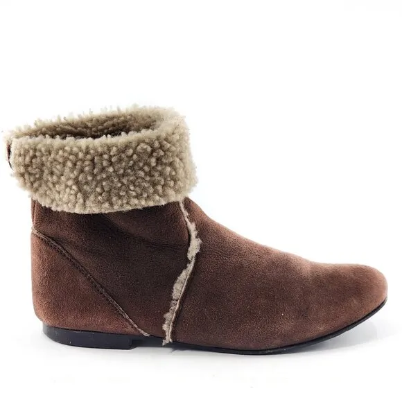 PRETTY BALLERINAS Brown Suede Real Shearling Lined Cuff Ankle Boots