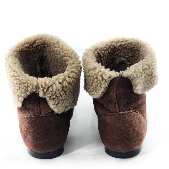 PRETTY BALLERINAS Brown Suede Real Shearling Lined Cuff Ankle Boots