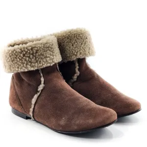 PRETTY BALLERINAS Brown Suede Real Shearling Lined Cuff Ankle Boots