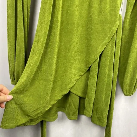 Princess Polly NWT Party Time Green Wrap Mini Dress Long Sleeve Low Impact - 2