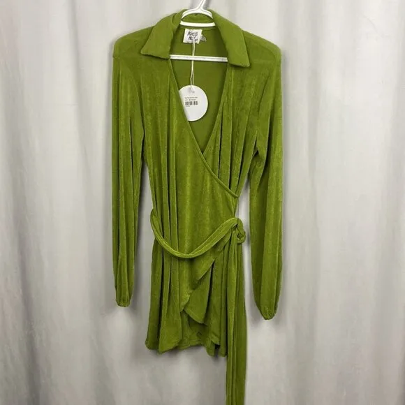 Princess Polly NWT Party Time Green Wrap Mini Dress Long Sleeve Low Impact - 2