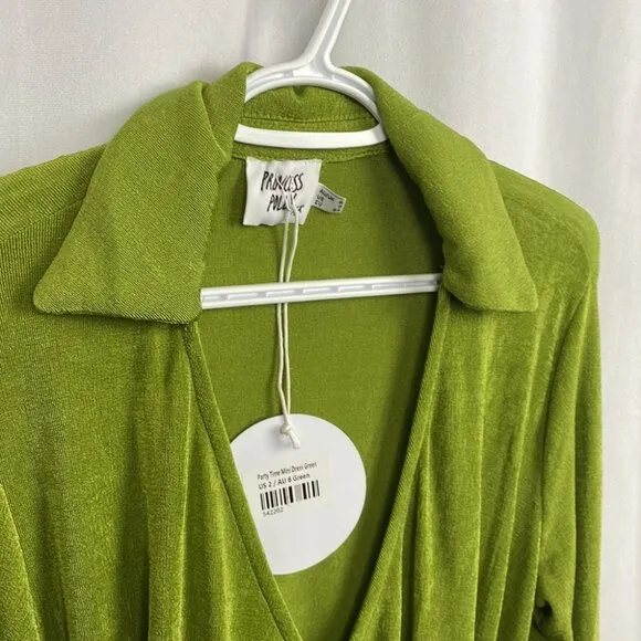 Princess Polly NWT Party Time Green Wrap Mini Dress Long Sleeve Low Impact - 2