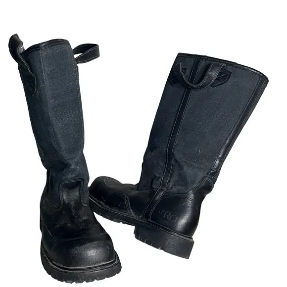 PRO WARRINGTON Boots Firefighter Work Black Vibram Sole Steel Toe Mens Size 8 E