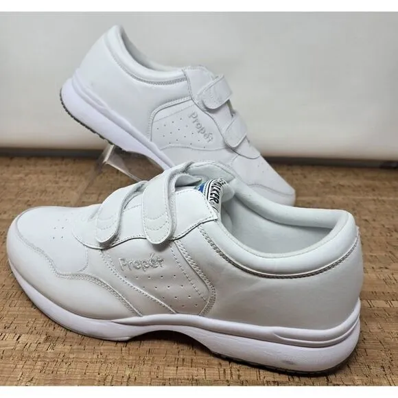 Propet LifeWalker Strap White Leather Strap‎ Men's 12D Casual Shoe