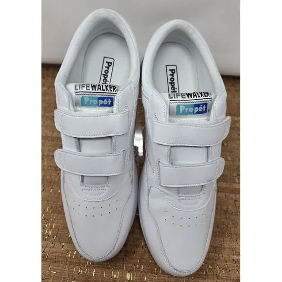 Propet LifeWalker Strap White Leather Strap‎ Men's 12D Casual Shoe