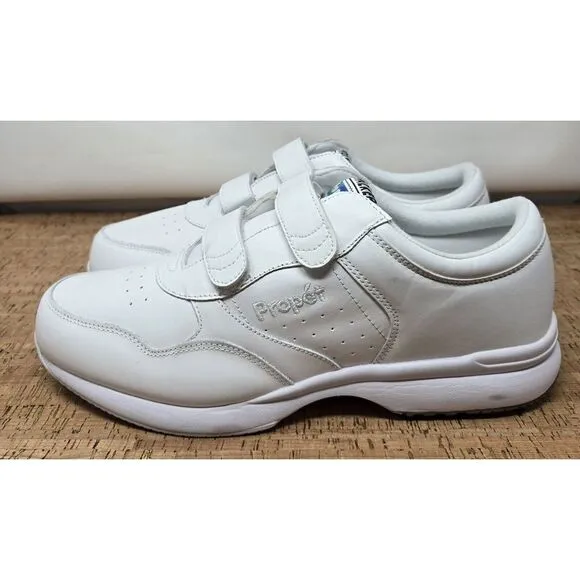 Propet LifeWalker Strap White Leather Strap‎ Men's 12D Casual Shoe