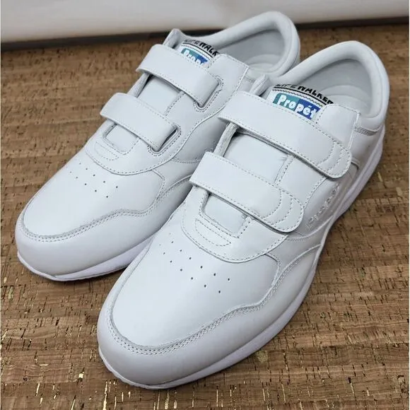 Propet LifeWalker Strap White Leather Strap‎ Men's 12D Casual Shoe