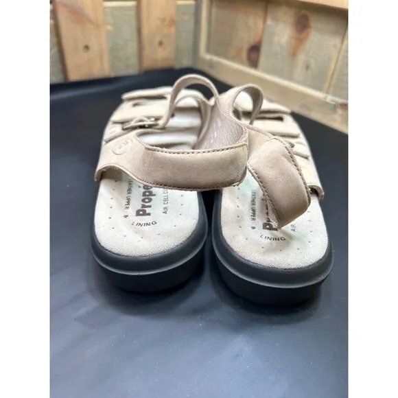 Propet Womens Leather Strap Sandals Size 10 M Beige Casual Comfort Footwear