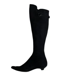 Pura Lopez Over Knee Suede Boots Kitten Heels