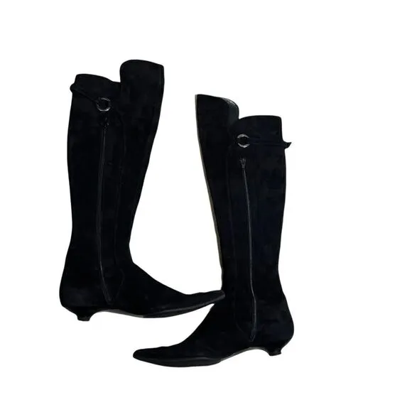 Pura Lopez Over Knee Suede Boots Kitten Heels