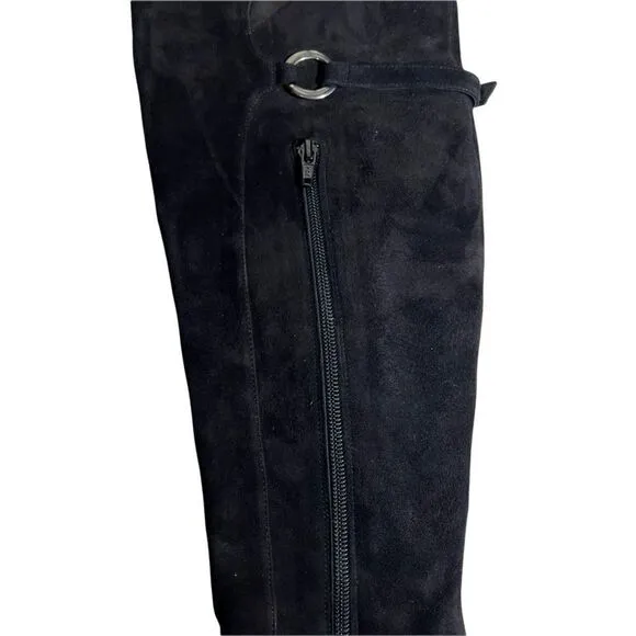 Pura Lopez Over Knee Suede Boots Kitten Heels