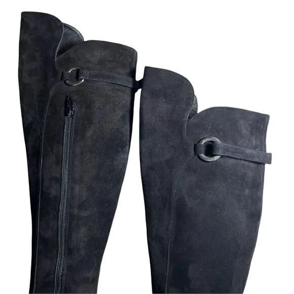 Pura Lopez Over Knee Suede Boots Kitten Heels