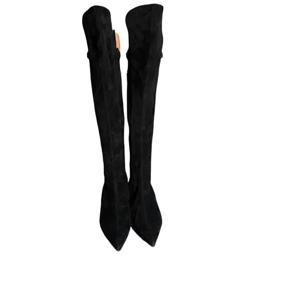 Pura Lopez Over Knee Suede Boots Kitten Heels