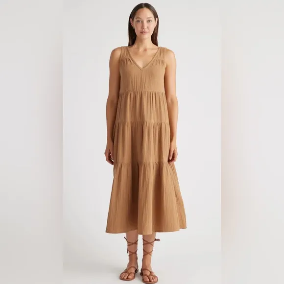 QUINCE 100% Organic Cotton Gauze Tiered Maxi Dress