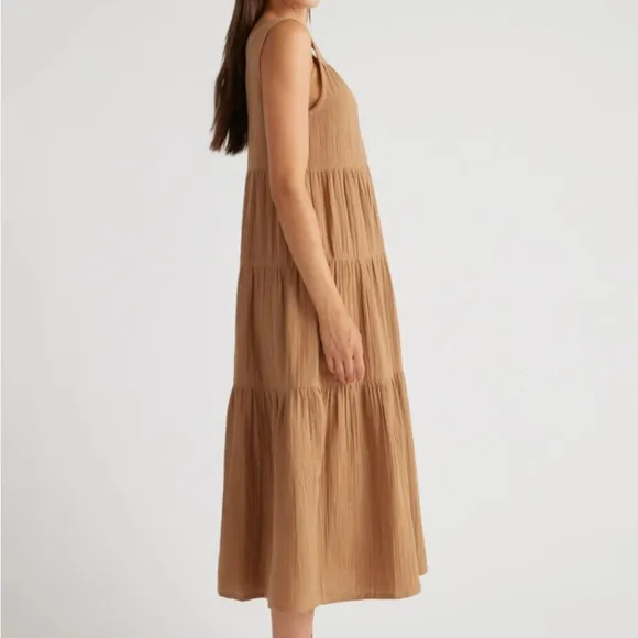 QUINCE 100% Organic Cotton Gauze Tiered Maxi Dress